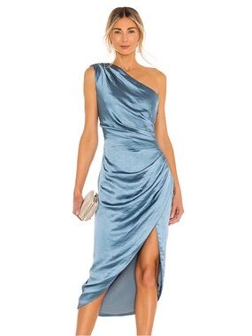 NWT Small Revolve Elliatt Cassini One-Shoulder Satin Dress in Blue Formal